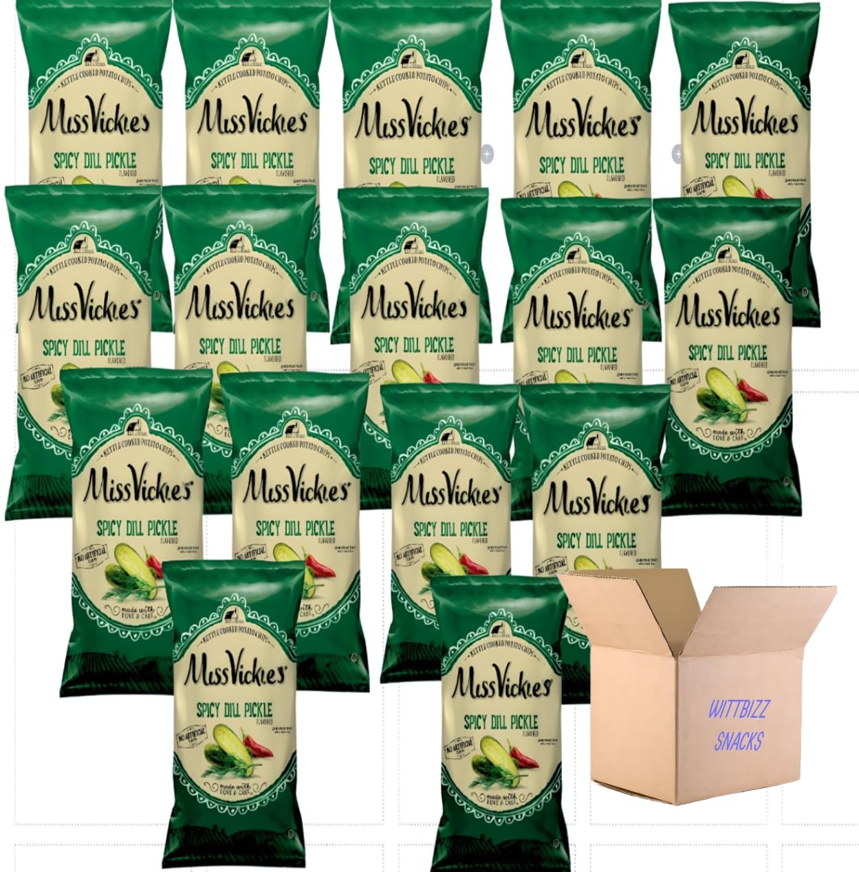Wittbizz Bunldes Ms Vickies Spicy Dill Pickle Kettle Cooked 1.37Oz (16 Pack) With Wittbizz Snacks Pen