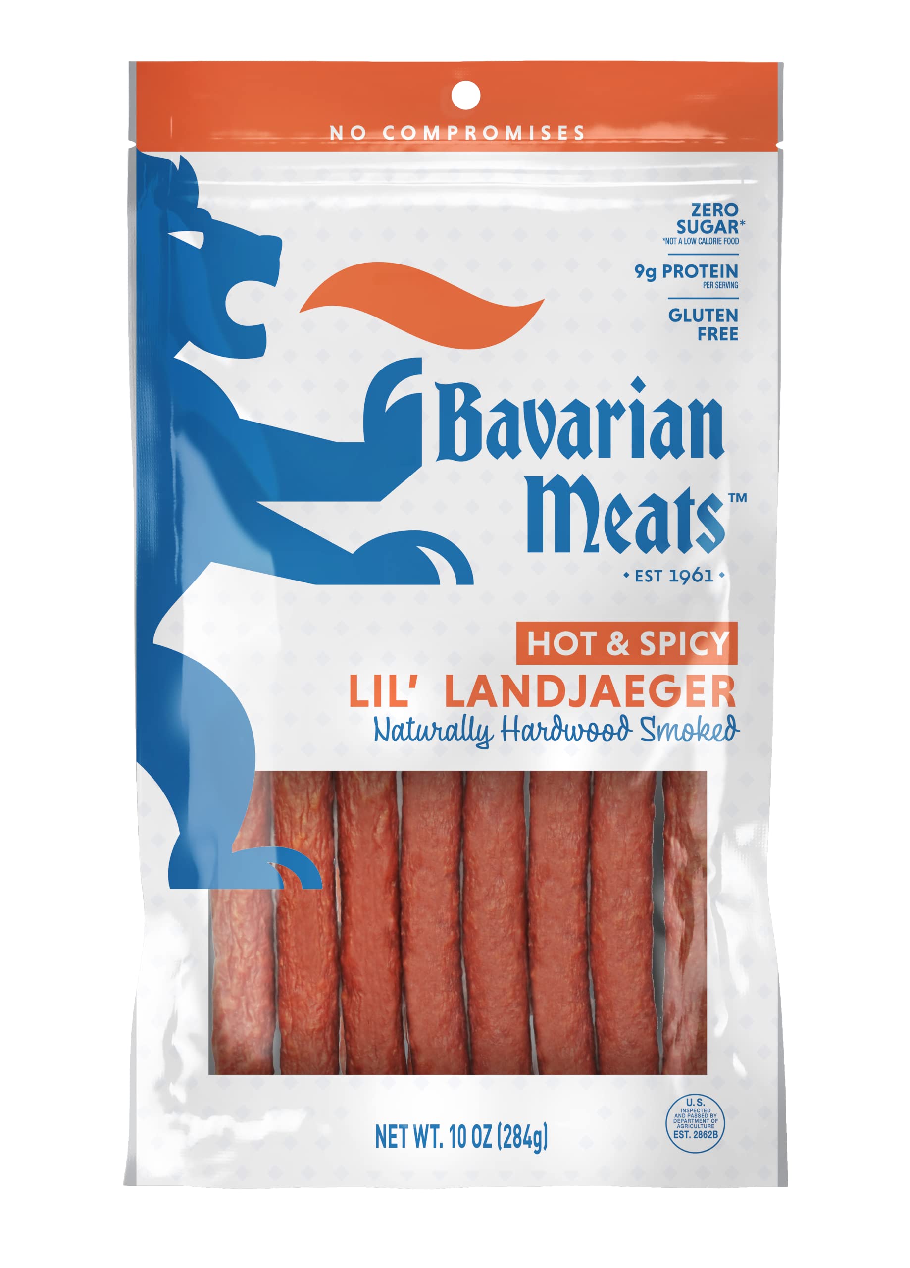 Bavarian Meats Hot & Spicy Lil Landjaeger Meat Sticks, Smoked Sausage Snacks, Gluten Free, Keto Friendly, 10 Ounce