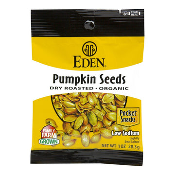 Eden Organic Pumpkin Seeds, Dry Roasted and Salted, Pocket Snacks, 1 Ounce (Pack of 12)
