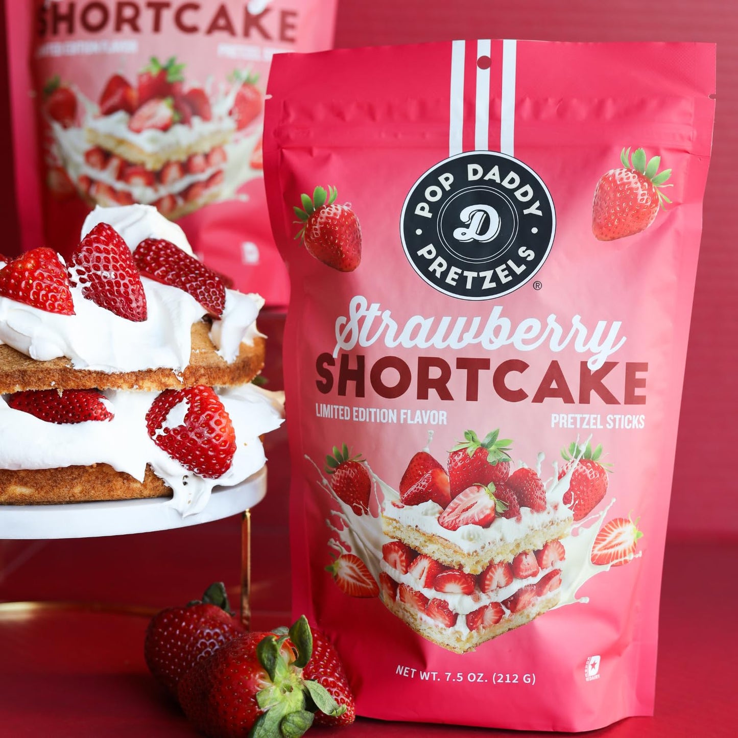 Pop Daddy Flavored Pretzels Sticks  Healthy Gourmet Pretzels Snacks  7.5oz Individual Bags  3 Pack  Strawberry Shortcake