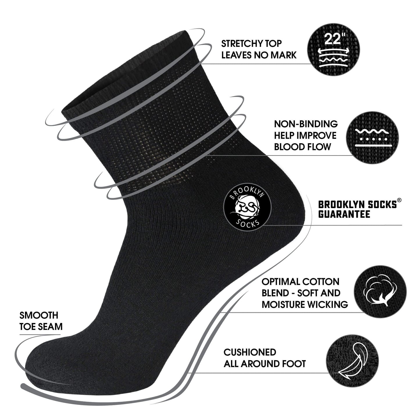 Big And Tall Diabetic Neuropathy Ankle Socks, King Size Mens Athletic Quarter Socks (Size: 13-16) (Black, 12)