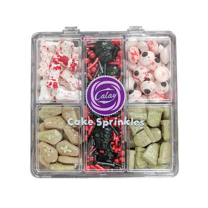 Homankit Halloween Sprinkles for Cake Decorating Edible Eyes Red Black Sprinkles Dog Bones Tombstone Skull Sprinkle Mix Cake Cup
