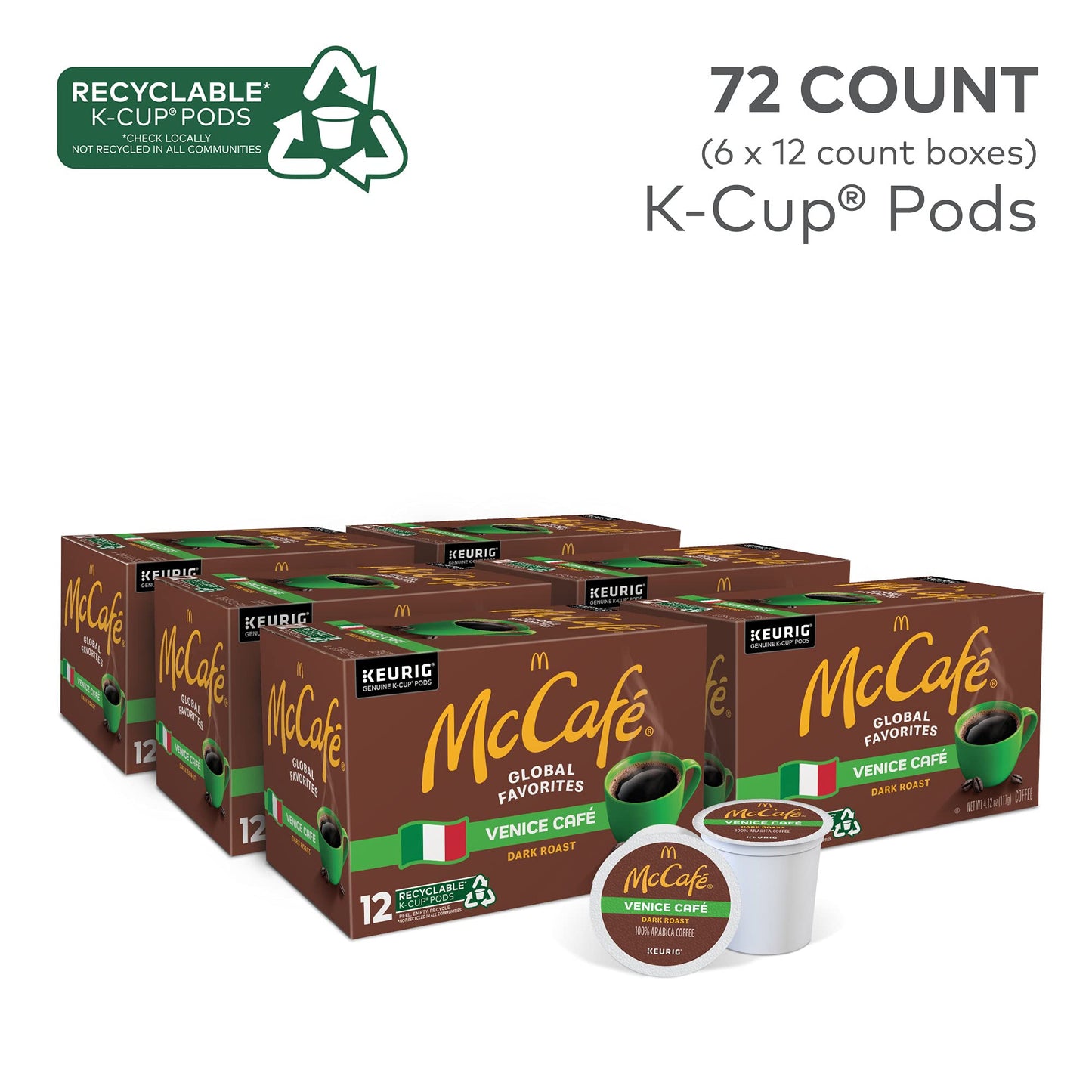 McCafe K-Cup Pods Dark Roast Coffee, 72 Count (6 Packs of 12), Model wx-uj-24846