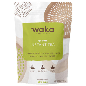 Waka Instant Green Tea Mix, Original - 100% Tea Leaves, No Additives, Unsweetened Tea Powder In Bulk Pouch - Easy Quick Hot And 