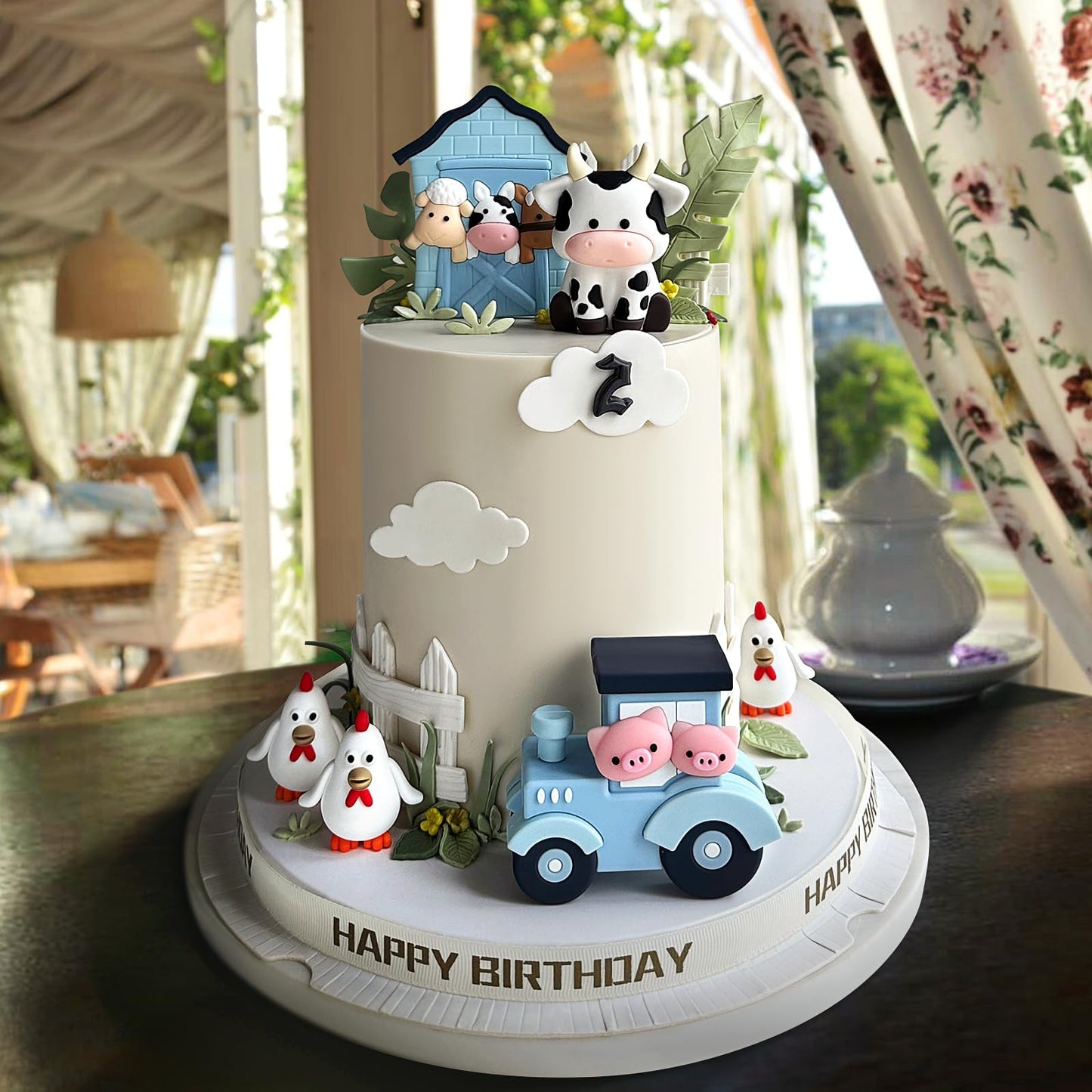 6 Pcs Farm Cake Toppers, Cartoon Animal Cake Topper Decorations For Birthday Party Baby Shower Decor (Blue)
