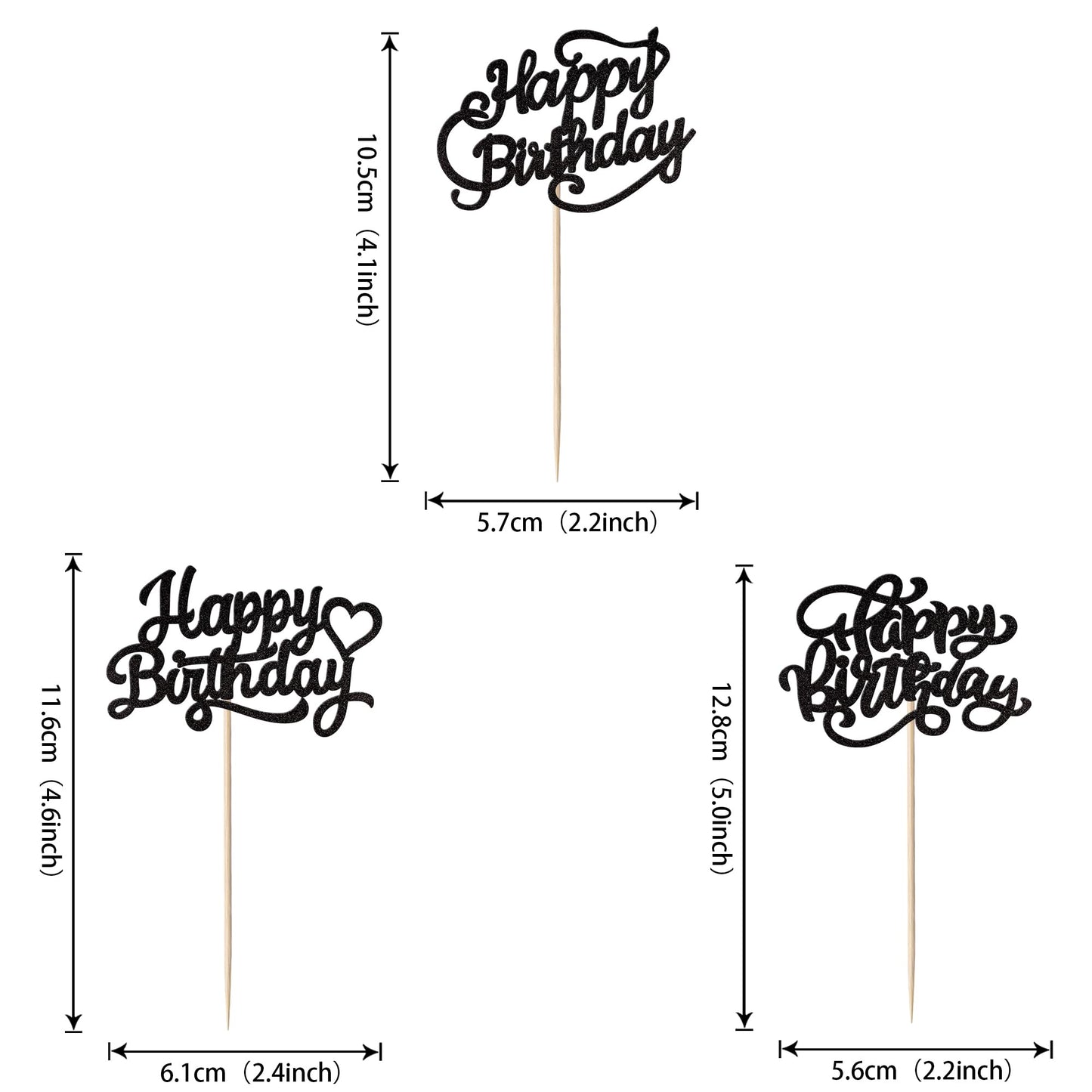 YCTHUNFISH 30 Pack Cupcake Toppers Glitter Bamboo for Birthday Parties, Baby Showers - Black