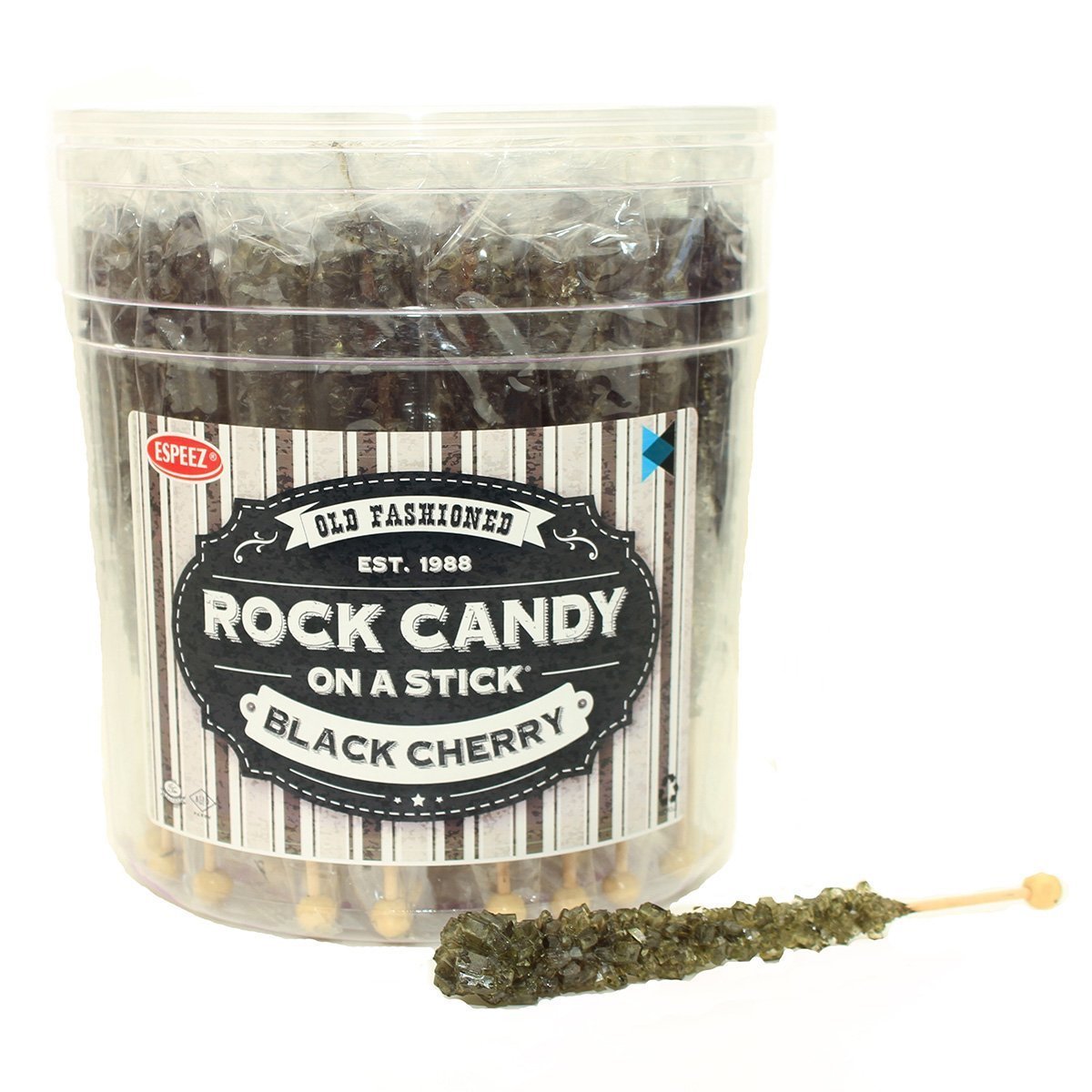Extra Large Rock Candy Sticks: 36 Black Cherry Lollipop - Individually Wrapped Black Crystal Rock Candy Sticks - Espeez Candy fo