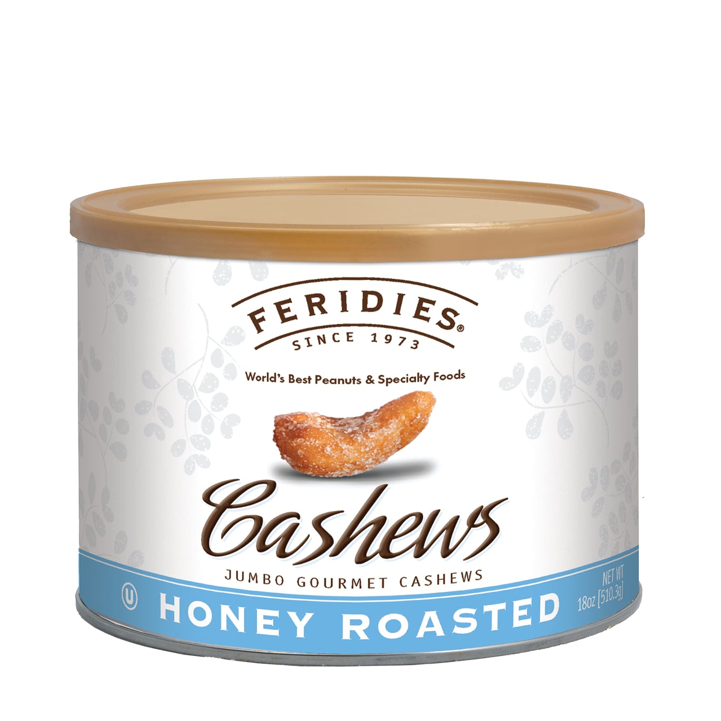 FERIDIES Jumbo Gourmet Honey Roasted Cashews 18oz Can - Honey Roasted Flavor