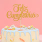 Spanish Feliz Cumpleaos Cake Topper - Gold Glitter Happy Birthday Cake Topper, Single-Side Gold Glitter Feliz Cumpleaos Decorati