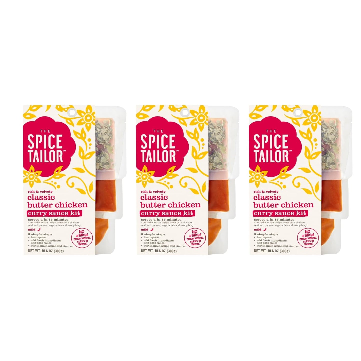 Spice Tailor 3 Simple Steps Restaurant Quality Meals in Minutes Kits Ready in 10 Minutes (3 Pack, Classic Butter Chicken)