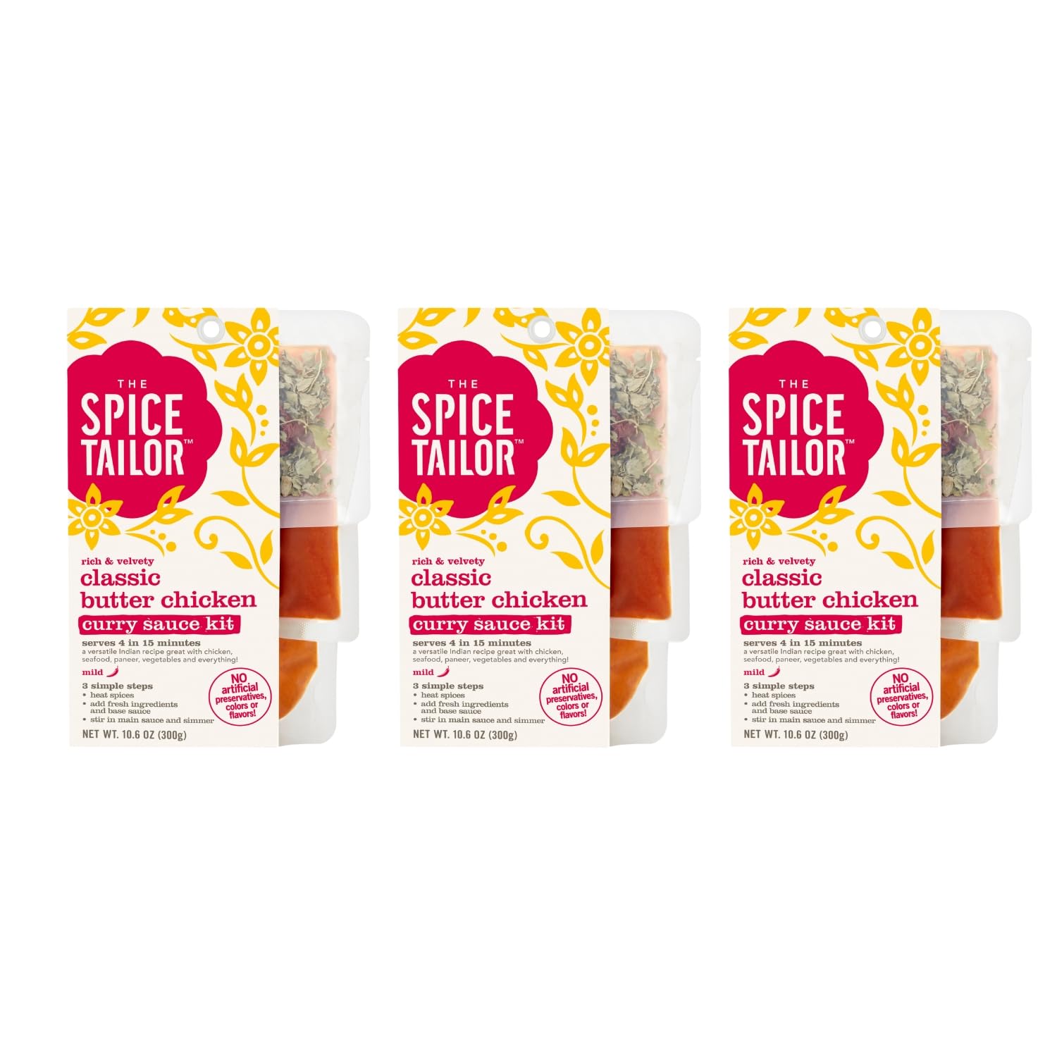 Spice Tailor 3 Simple Steps Restaurant Quality Meals in Minutes Kits Ready in 10 Minutes (3 Pack, Classic Butter Chicken)