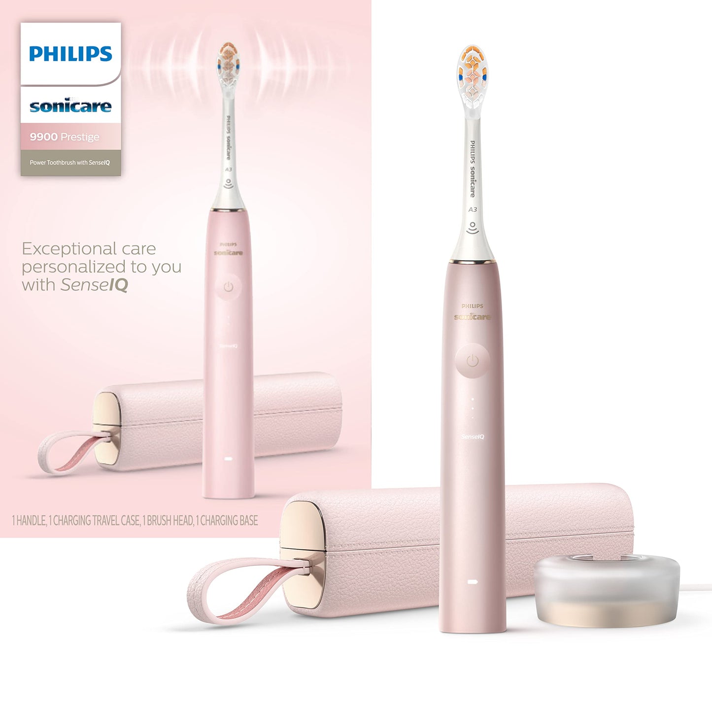 Philips Sonicare 9900 Prestige Rechargeable Electric Power Toothbrush With Senseiq, Pink, Hx9990/13