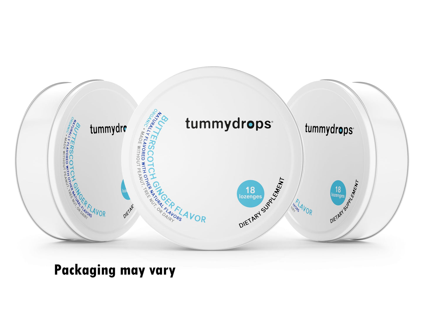 Organic Ginger Butterscotch Cream Tummydrops (Pack With 3 Tins, 54 Drops Total)