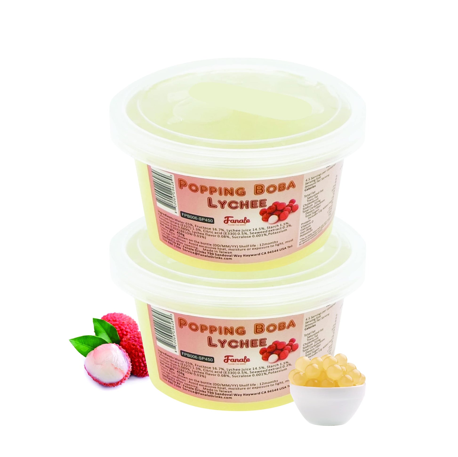 Fanale Popping Boba Pearls for Bubble Tea - 2 lb (1 lb X 2) | Lychee | Bursting Boba Pearls Bubble 450g X 2 | Fruit Juice Flavor
