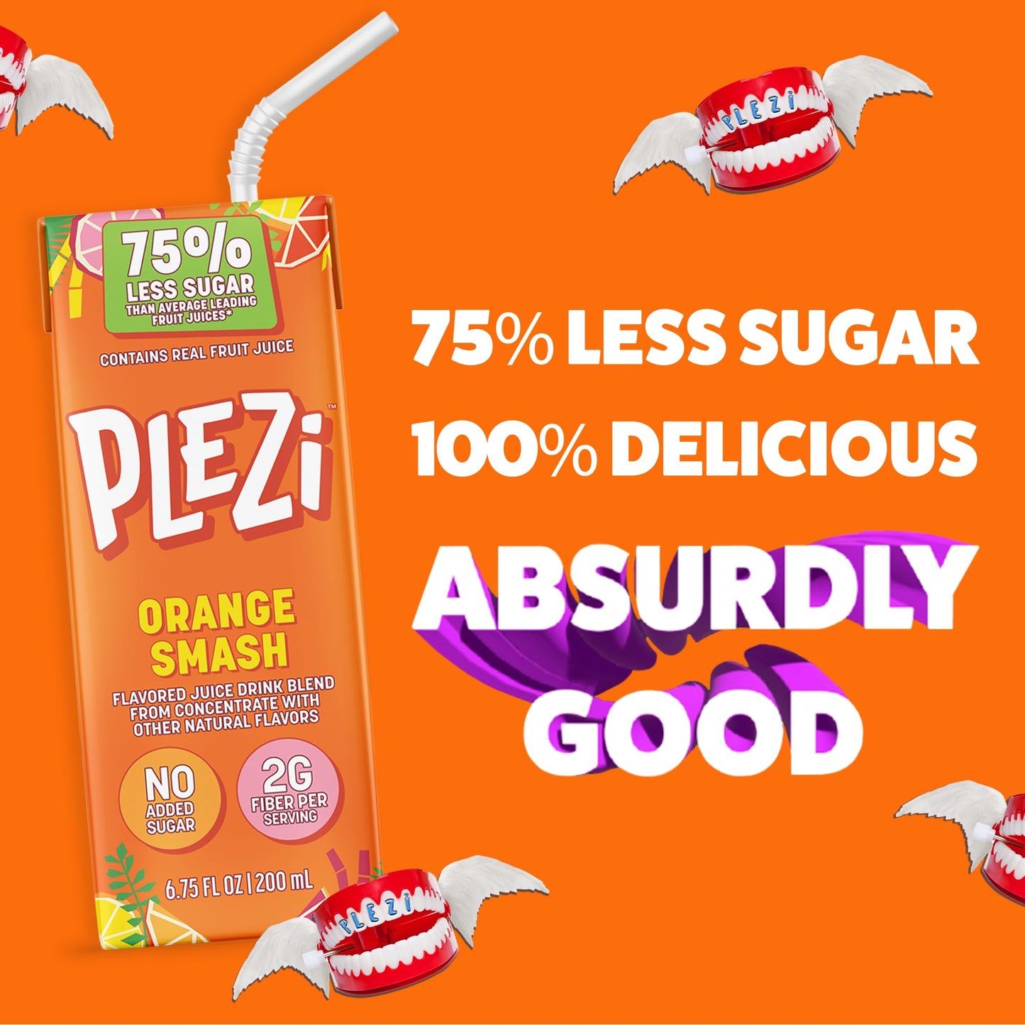 PLEZi Fruit Juice Boxes For Kids, Orange Smash - Low Sugar Drinks with Dietary Fiber, Healthy Vitamin C, and Potassium Electroly