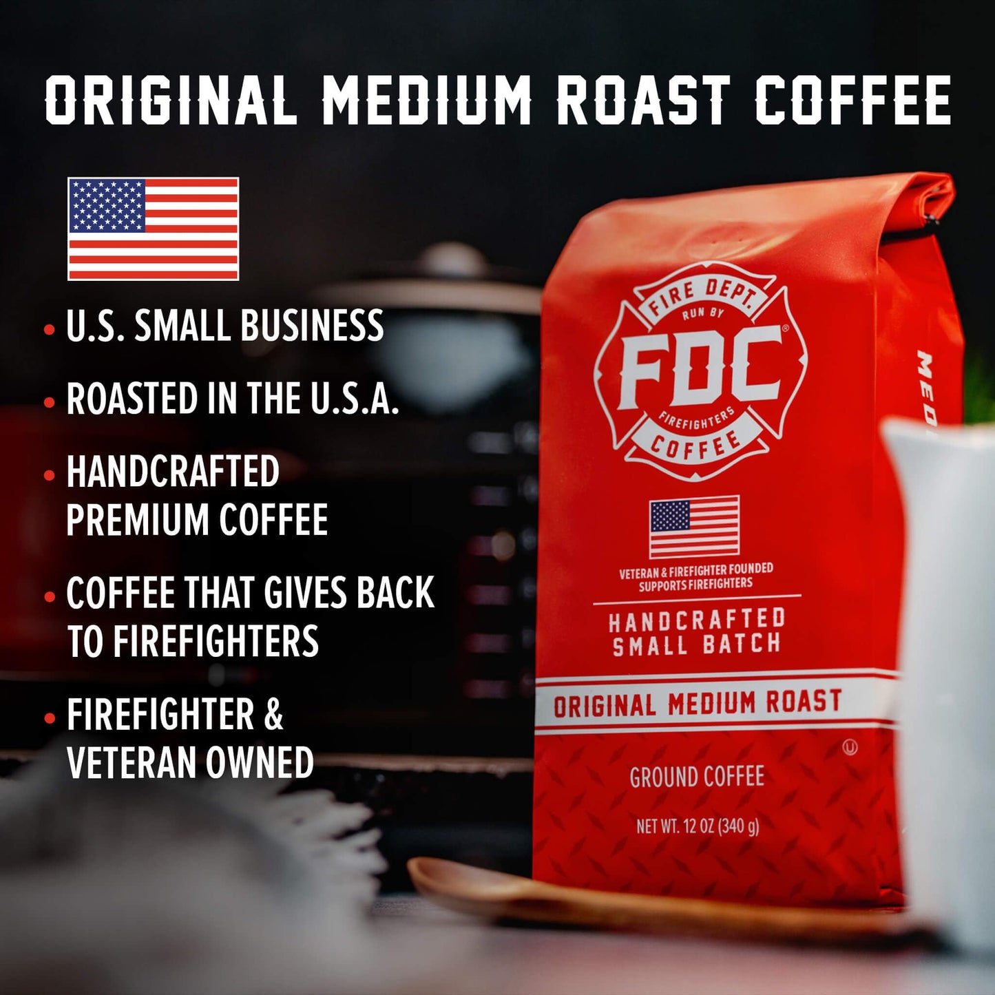 Fire Department Coffee Medium Roast Whole Bean Coffee, 12 oz Pack of 2, Veteran Owned, Balanced & Smooth, Roasted in the USA