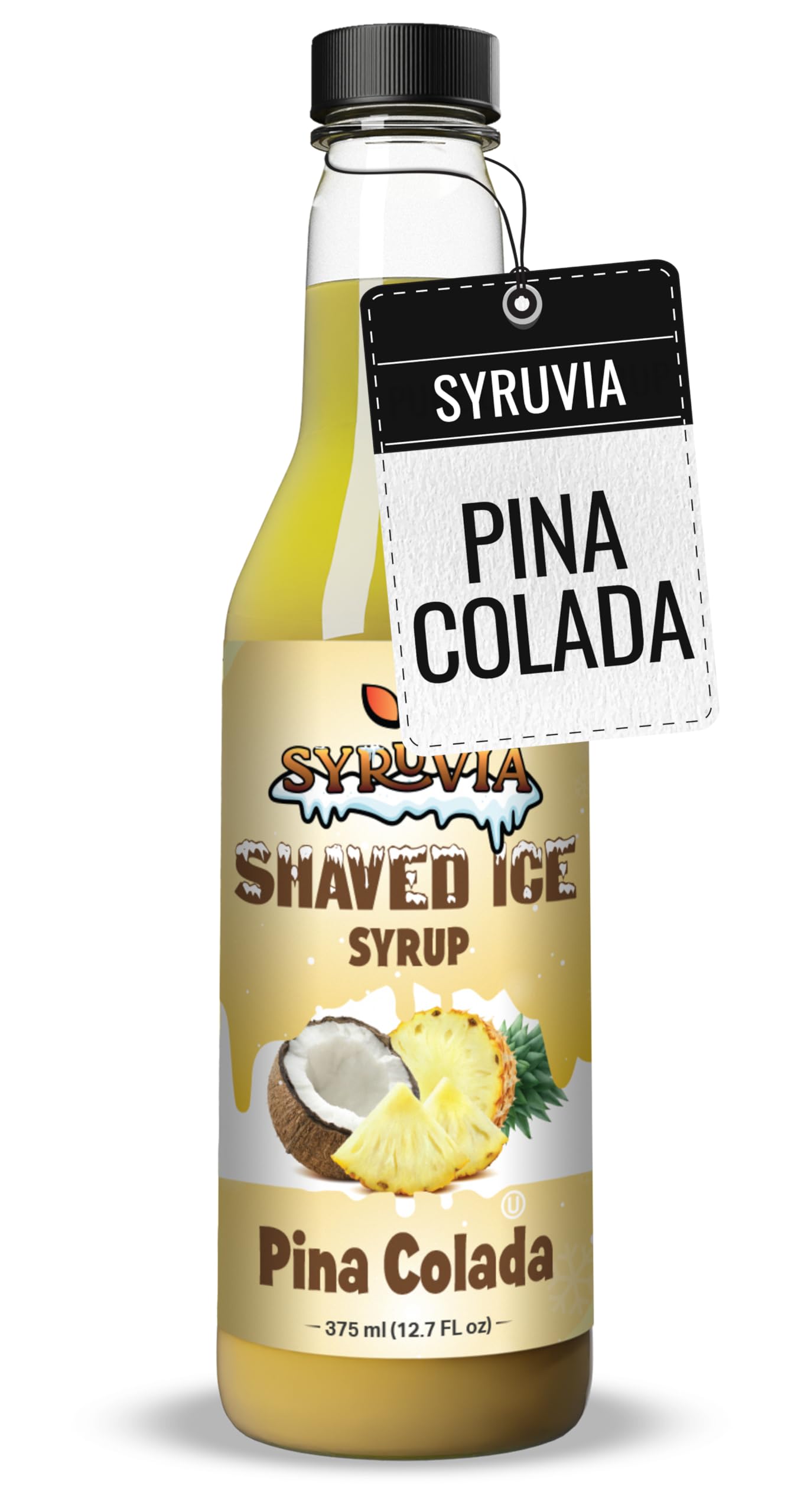 Syruvia Snow Cone Syrup 12.7oz - Pina Colada Syrup For Shaved Ice  Snow Cones  Slushies  Italian Soda  Popsicles. Kosher  Dairy-Free.