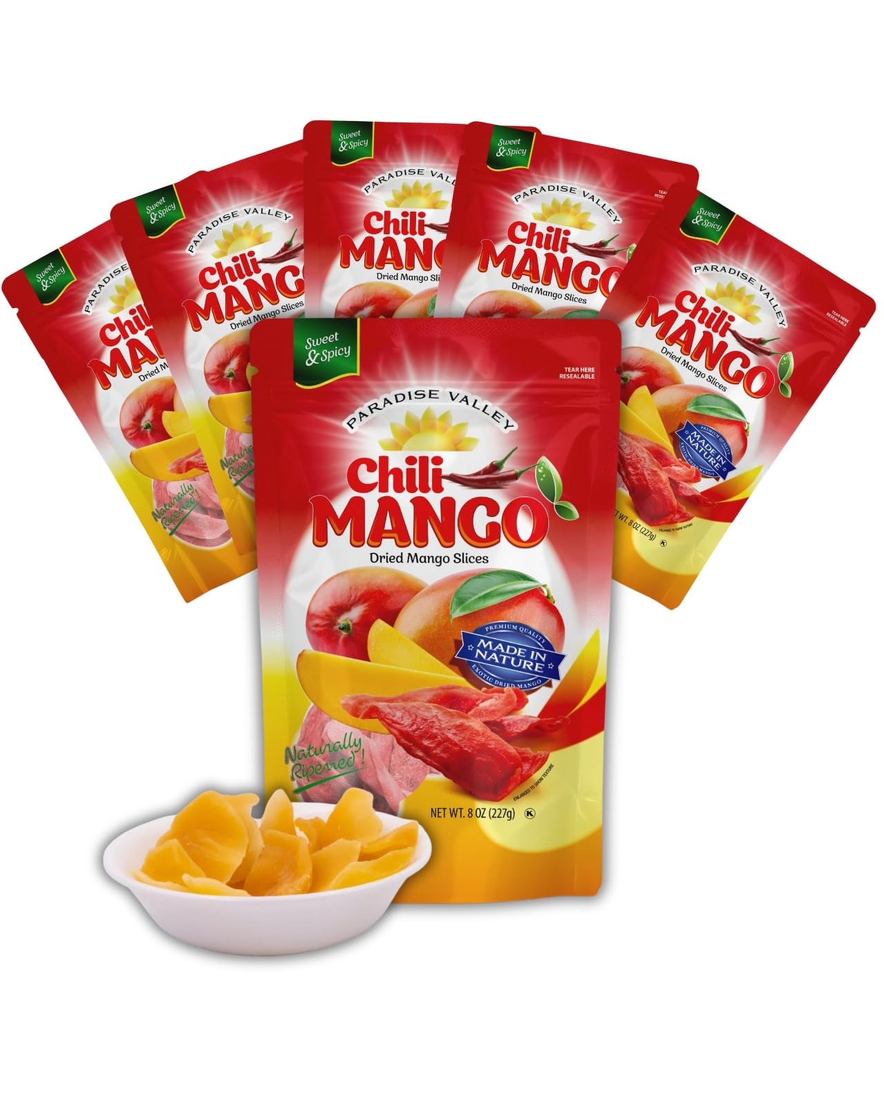 Dried Mango Slices - Delicious Texture Soft & Juicy Low Sugar Added Dried Mango - Naturally Ripened Mangos Dried Fruits - Gluten Free Dry Mangoes Natural Source Of Vitamin C  Fiber  (8 Oz Chili 6 Pack)