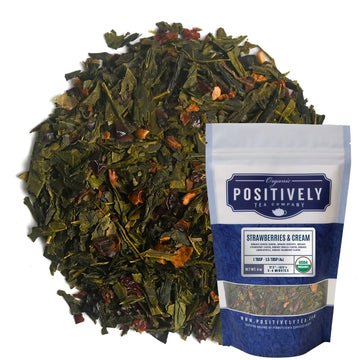 Organic Positively Tea Company, Strawberries And Cream, Green Tea, Loose Leaf, 4 Ounce