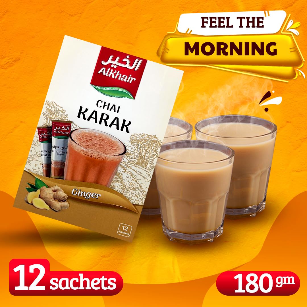 Al Khair Karak Chai Tea Latte with Ginger – Instant Tea, 12 Sachets, 240g Total, Model: fba-alkhair-karak-tea-ginger-180