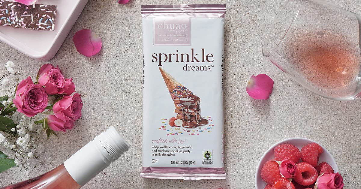 Chuao Chocolatier Sprinkle Dreams Milk Chocolate Bars | Gourmet No Preservatives | For Gift Baskets, Christmas, Birthday, Thank You, Care Package | 12 Pack