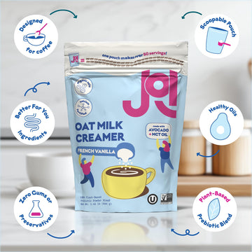 Oat Milk Coffee Creamer, French Vanilla. Makes Over 50 Servings. Vegan, Non-Dairy, Plant Based, Kosher, Shelf-Stable, And Gluten