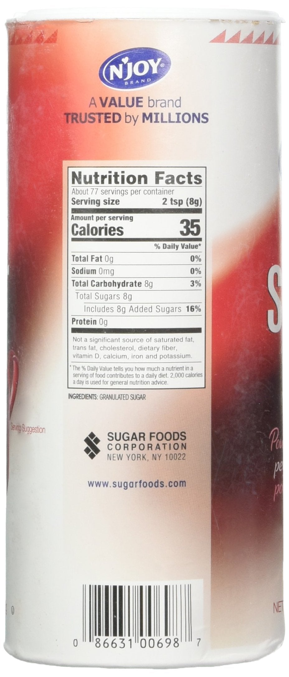 NJOY Pure Cane Sugar, 22 oz. Canisters (Pack of 8)