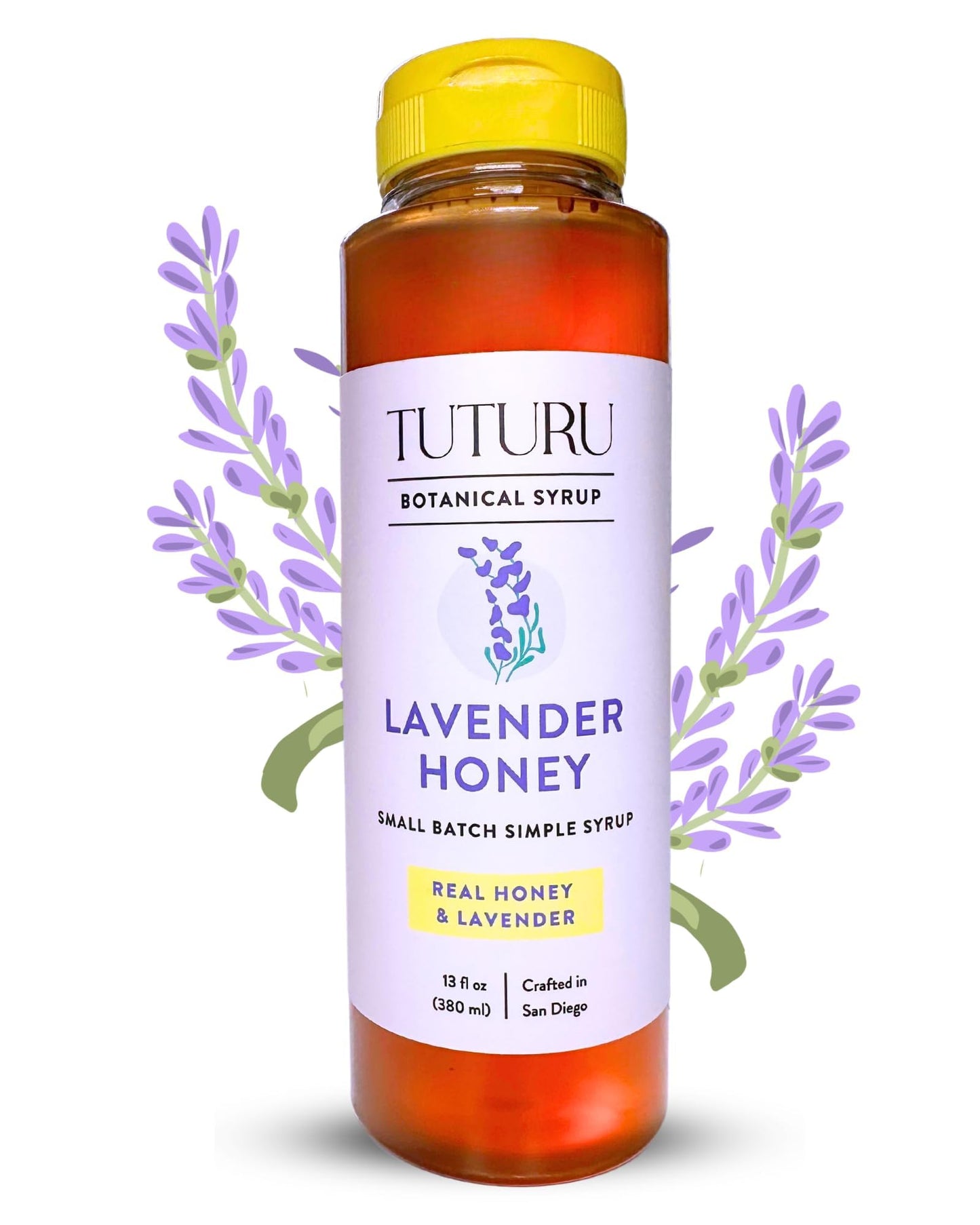 TUTURU Botanical Coffee Lavender Honey Simple Syrup - 13.5 Fl Oz - For Coffee, Cocktails, Tea, Matcha