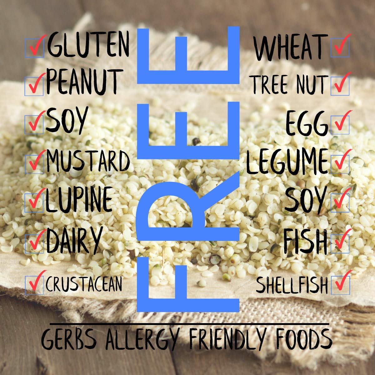 Gerbs Raw Hemp Seed Kernels 2 lbs. | Hulled, No Additives, Resealable Bag | Mild, Nutty Taste | Top 14 Allergen-Free