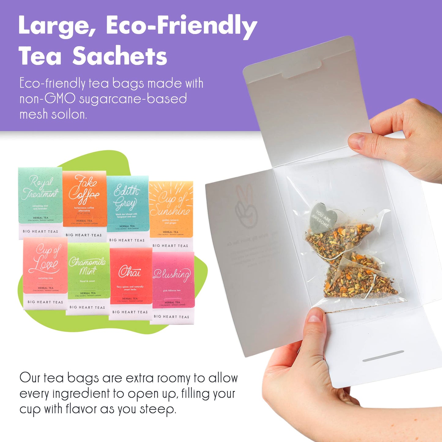 Big Heart Tea Co. Tea Bags Sampler Set - Certified Organic, Ayurvedic Herbal Tea - Small Batch Ground Herbs, Florals, Spices In