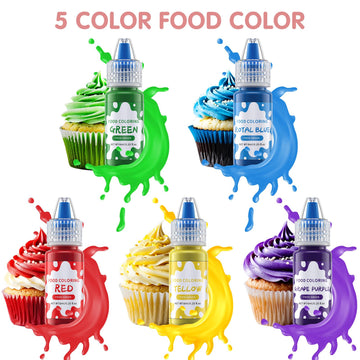 Food Coloring Liquid - 5 Food Grade Vibrant Colors Food Coloring Liquid Set, Food Dye Color for Baking, Icing, Cookie, Cake Deco