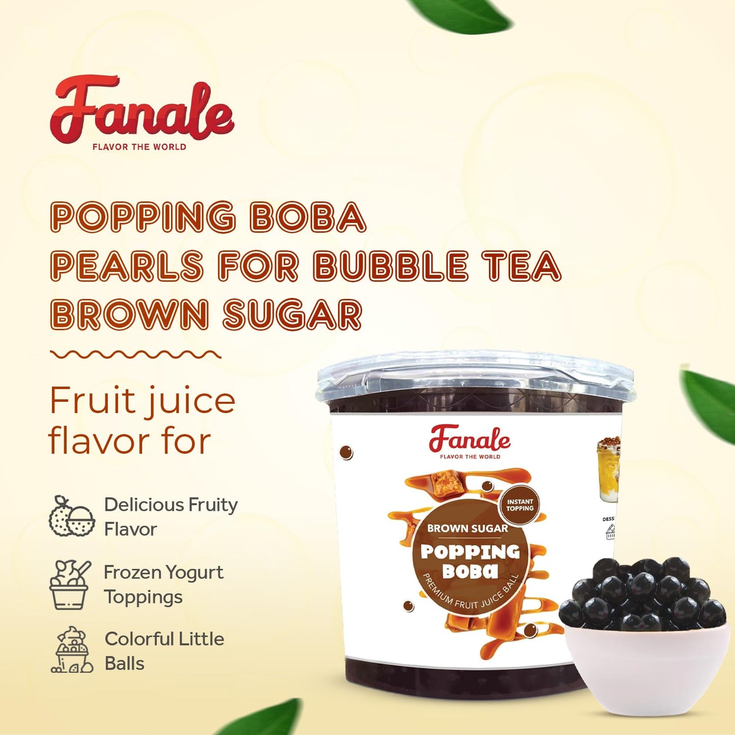 Fanale Brown Sugar Popping Boba Pearls, Vegan, Non-GMO, Gluten Free, 7 lb (Pack of 4)