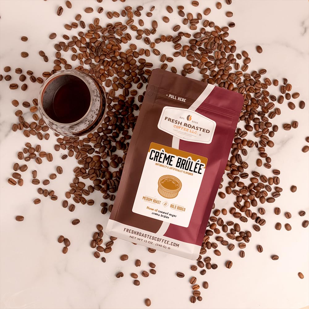 Fresh Roasted Coffee, Crème Brûlée Flavored Coffee, 12 Oz, Medium Roast, Kosher, Ground