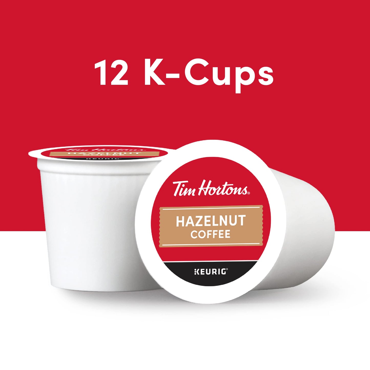 Tim Hortons Medium Roast Hazelnut Coffee K-Cup Pods, 12 Count, Compatible with Keurig malt-inspired, Red