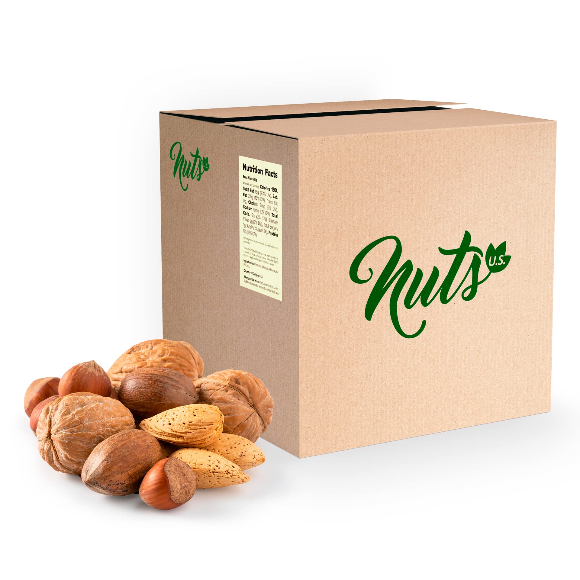 Nuts U.S. - Mixed Nuts In Shell (Almonds  Walnuts  Hazelnuts  Pecans) | No Added Colors And No Artificial Flavors | Fresh Buttery Taste And Raw! (12 Lbs)