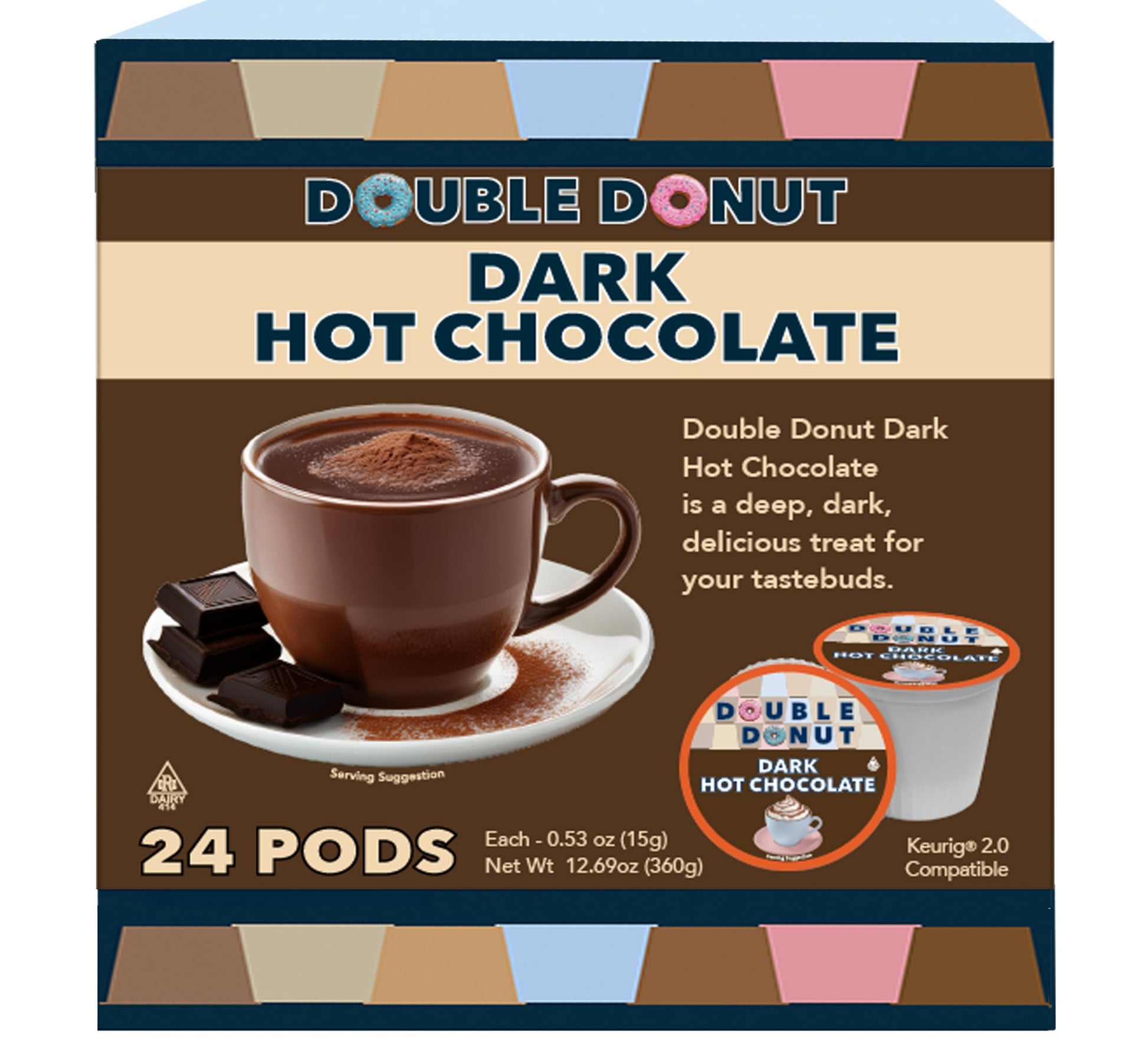 Double Donut Dark Hot Chocolate Pods for Keurig - 24 Count - Single Serve Cocoa Pods
