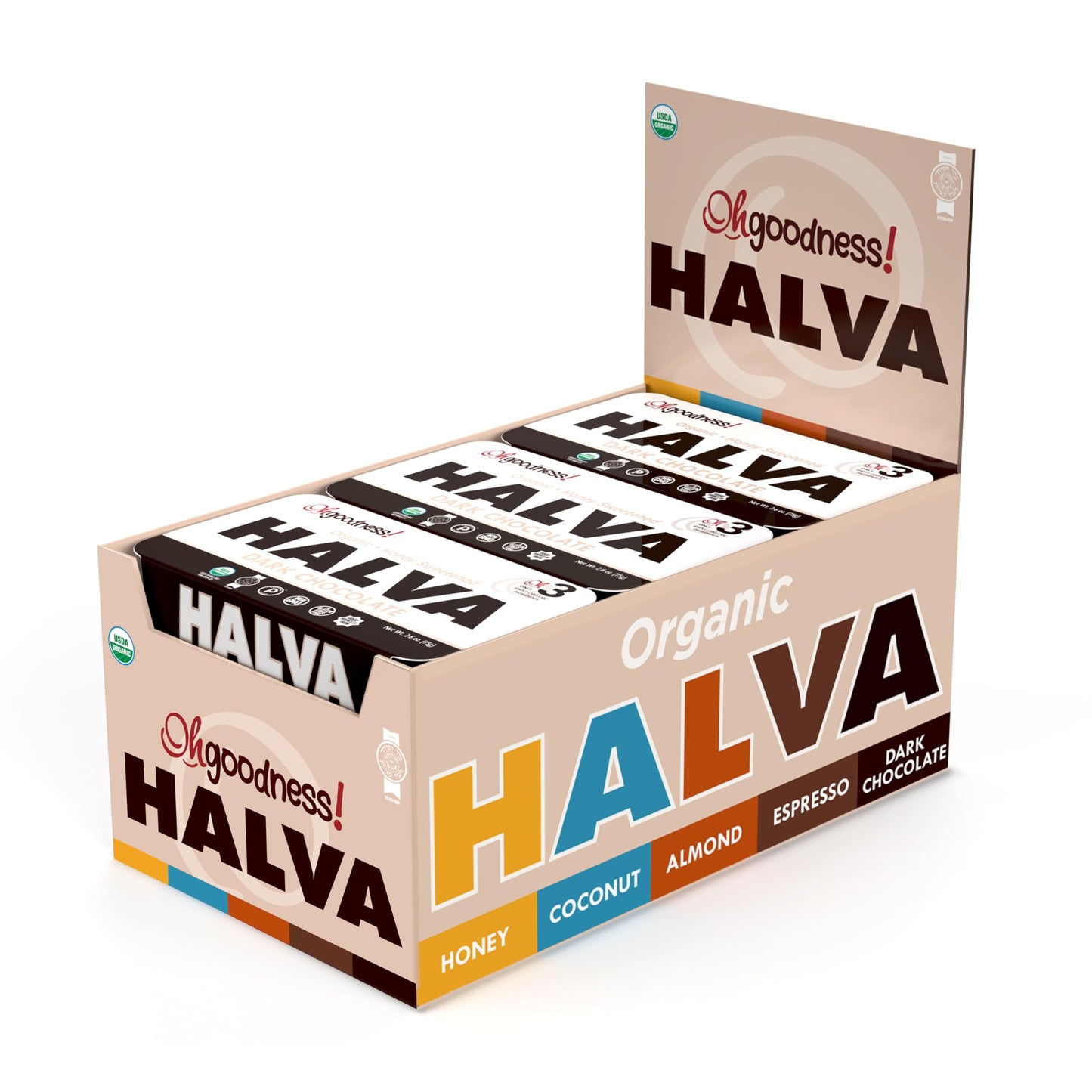 Wellbees Organic Honey Halva Snack - Honey & Dark Chocolate - 75g Each - Case of 12 - Paleo Approved
