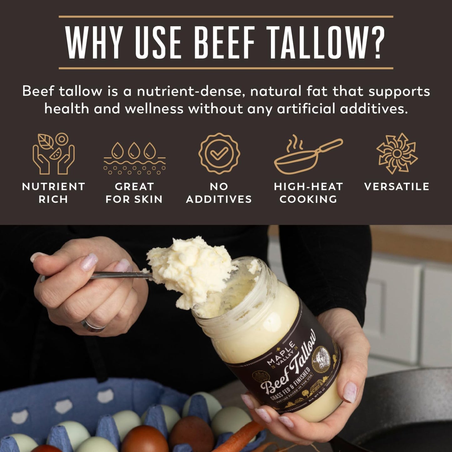 Beef Tallow for Cooking | Pasture Raised Grass Fed Beef Tallow | Paleo & Keto Friendly  100% Grass Fed & Finished Beef Fat | The Maple Valley  14 oz