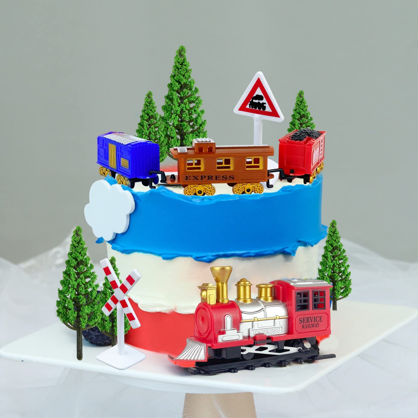 21Pcs Train Cake Decorations Train Cake Toppers Train Birthday Party Supplies Mini Train Toys Train Track Traffic For Birthday R