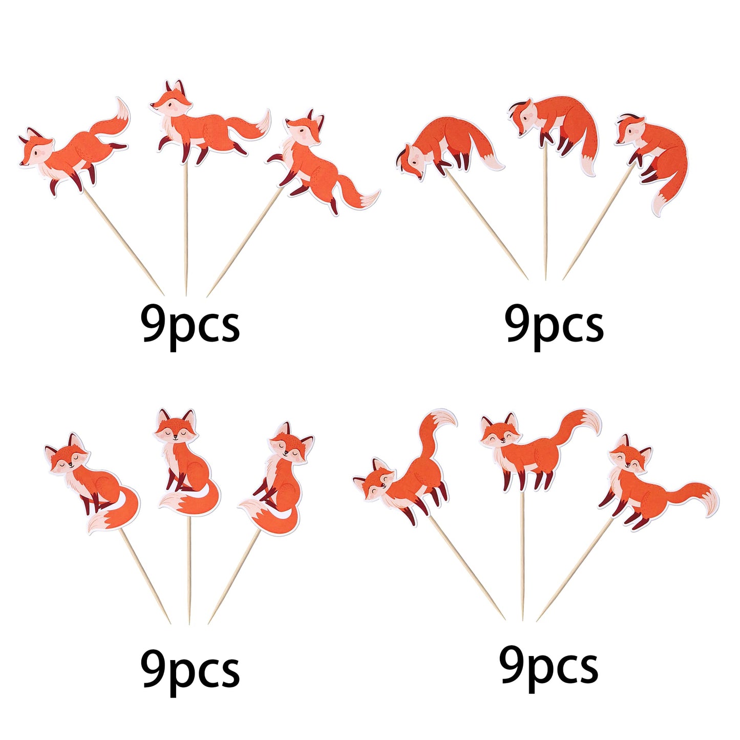 YCTHUNFISH 36 Pack Fox Cupcake Toppers, Bamboo Woodland Animal Picks for Baby Shower and Birthday Party, 6-Fox Color