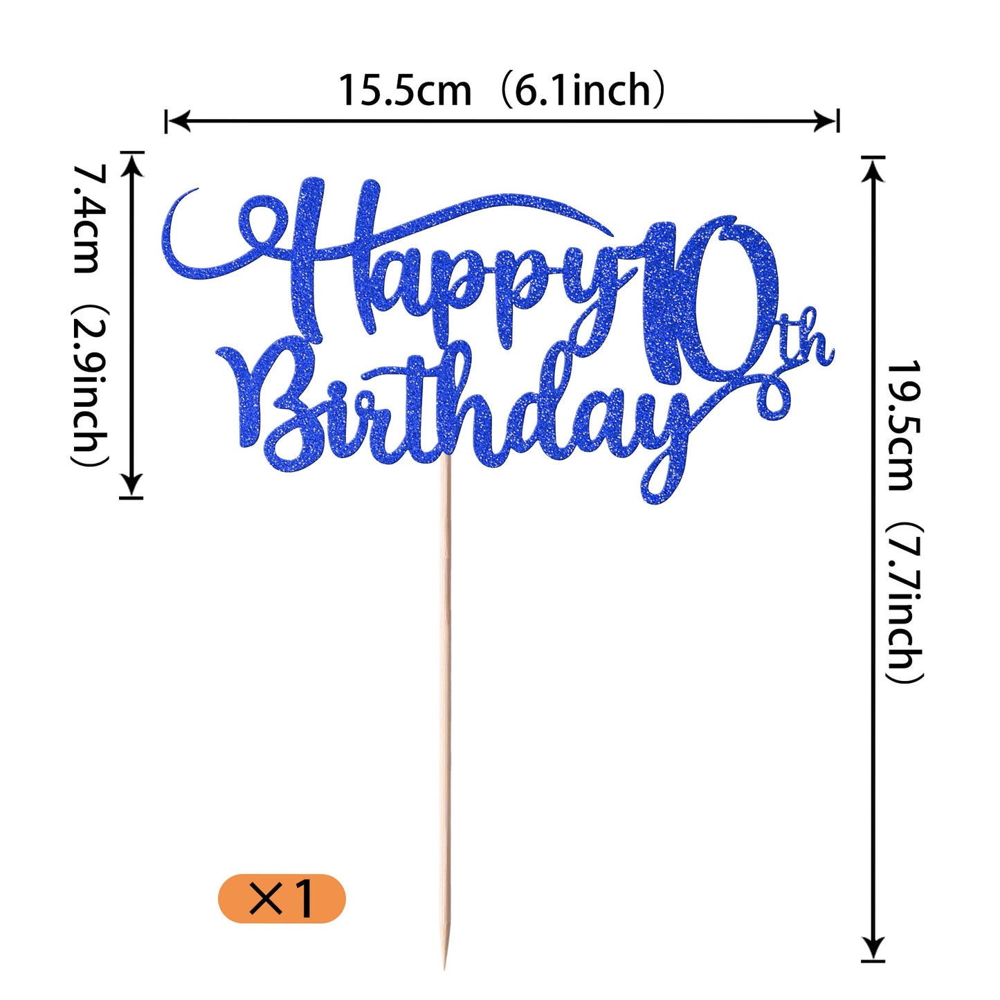 Rssta i Happy 10th Birthday Cake Topper, Glitter Number 10, Deep Blue, Paper, Model XM223