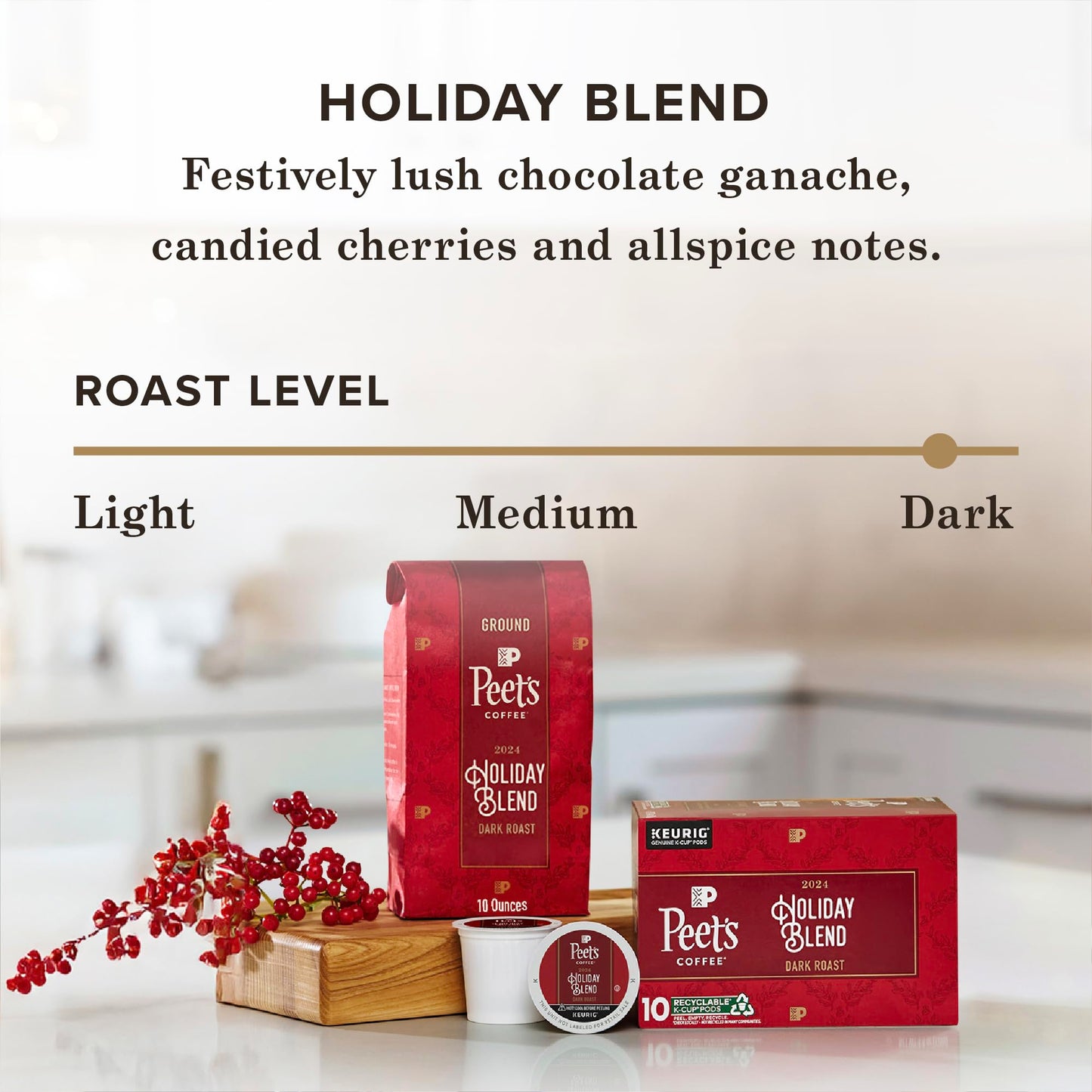 Peets Coffee Dark Roast Single Serve Coffee Pods Holiday Blend 60 Count (6 Boxes of 10 Pods)