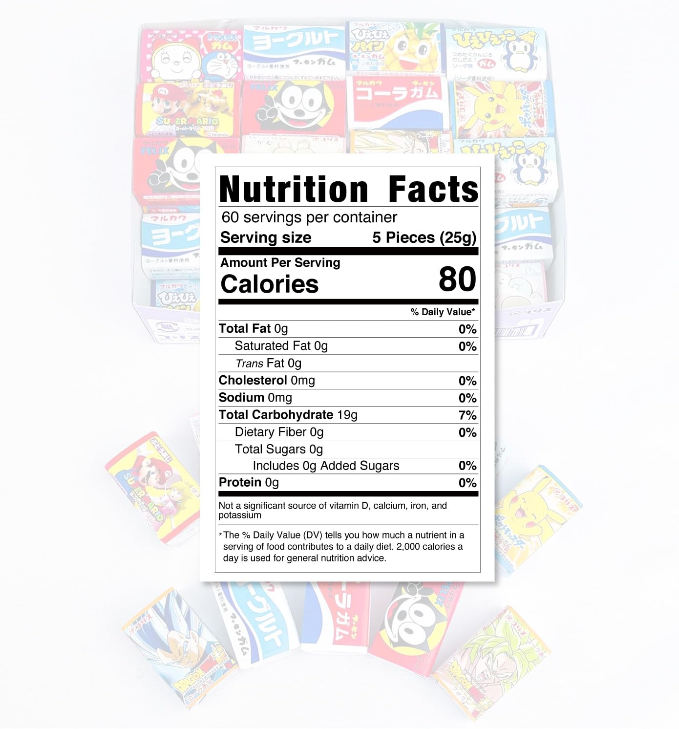 OTSUMAMI TOKYO Japanese Bubble Chewing Gum Set, Assorted Flavors, 60 Count, Kawaii Labels