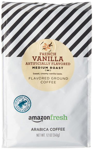 Amazonfresh French Vanilla Flavored Coffee, Ground, Medium Roast, 12 Ounce