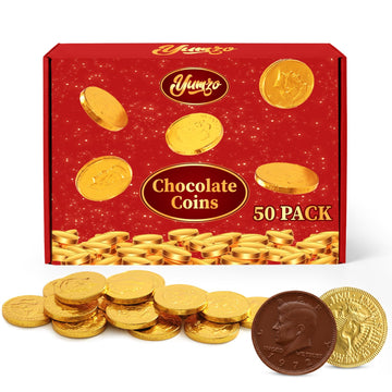Gold Chocolate Coins, 50 Pack Of Gold Chocolate Coins Bulk, Ideal Coin Candy For Themed Parties, Events And Celebrations, Perfect For Gift Bags And Festive Decorations Christmas And St Patricks Day.