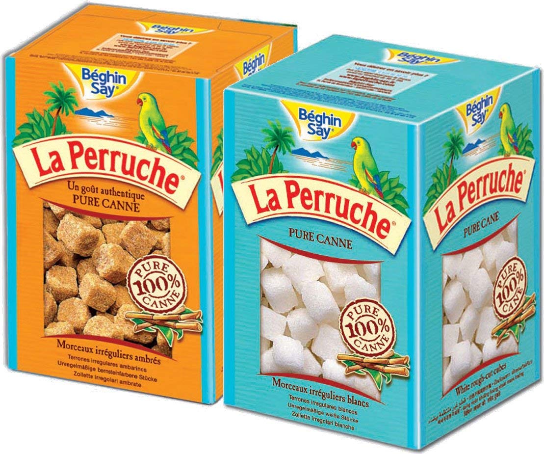 La Perruche Sugar Cubes Combo Pack, 250g (8.8oz) - 1 Box White & 1 Box Brown, Perfect for Coffee and Tea