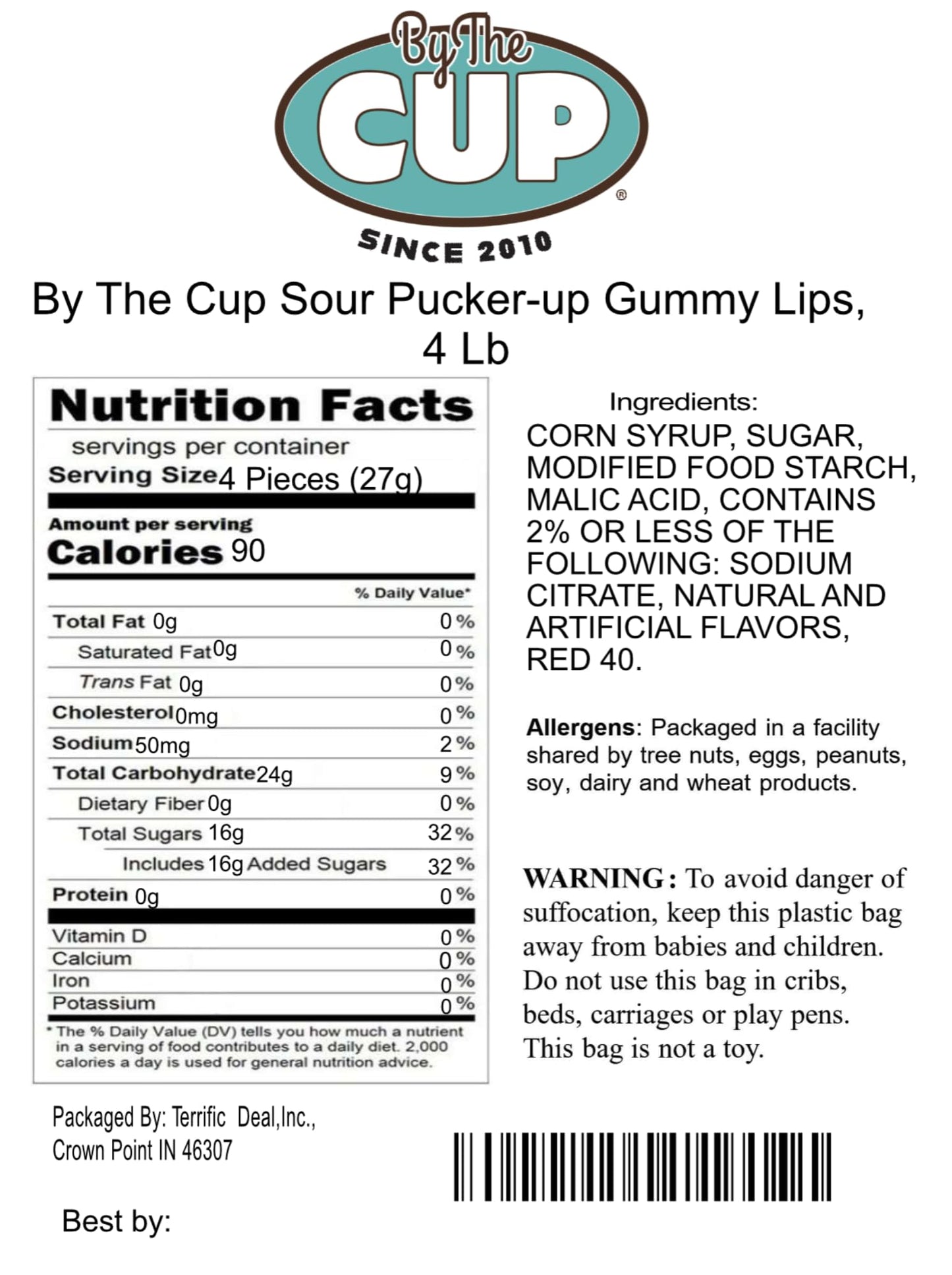 By The Cup Gummy Lips Candy, Sour Pucker-up, 4 lb Bulk Bag, Assorted Pink and Red