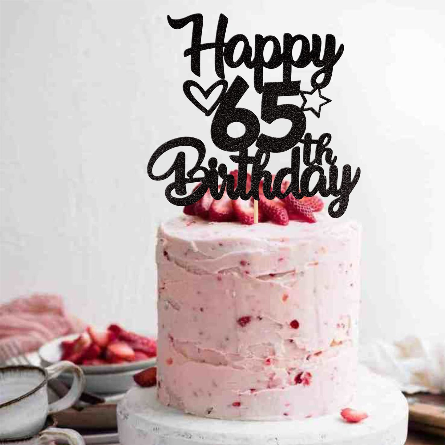 1 Pack Happy 65Th Birthday Cake Topper Glitter Heart Star 65 Fabulous Cake Pick Birthday Sign Cake Decorations For Children 65Th