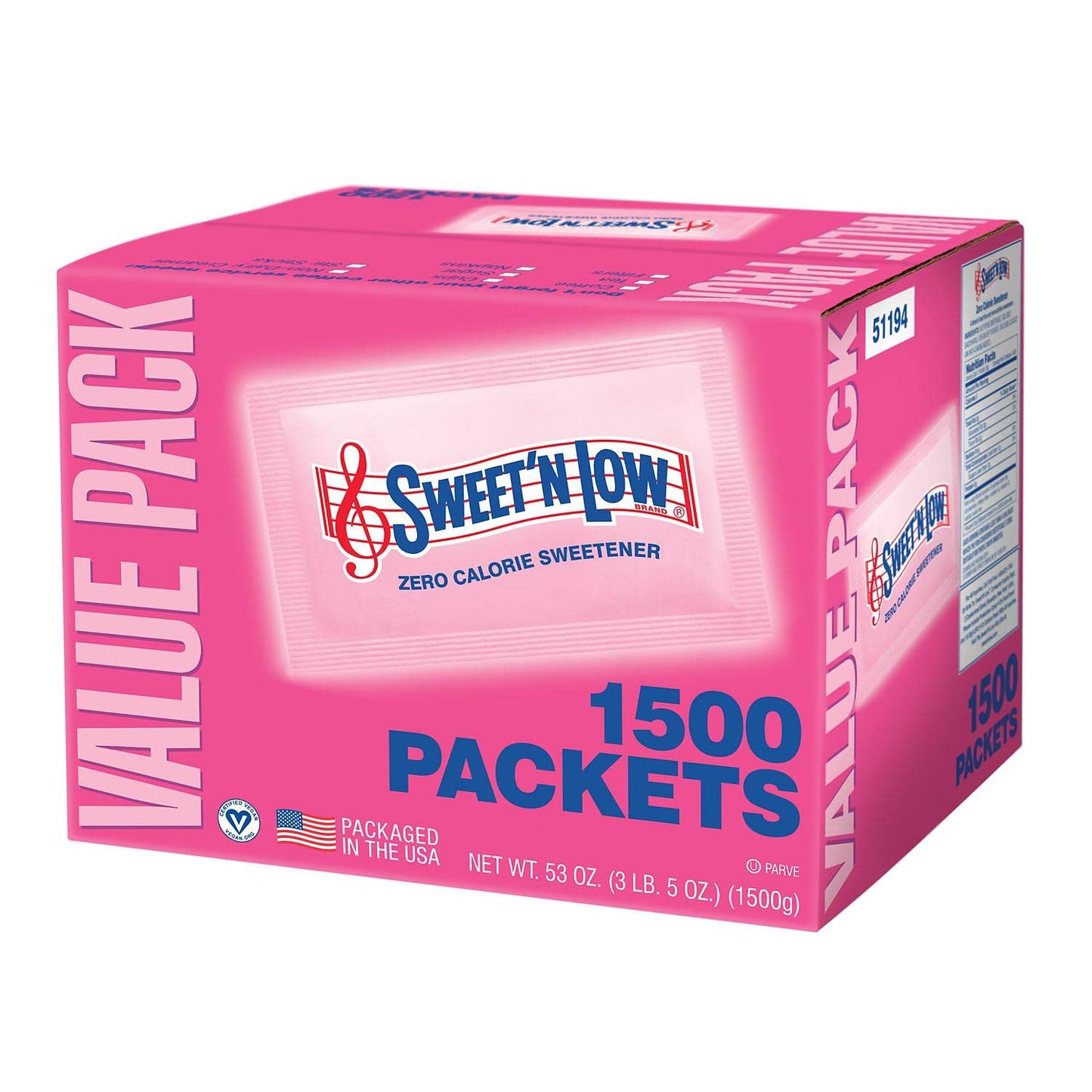 SweetN Low Zero Calorie Sweetener Packets, 1500 Count, 53 Ounce, Model 6052