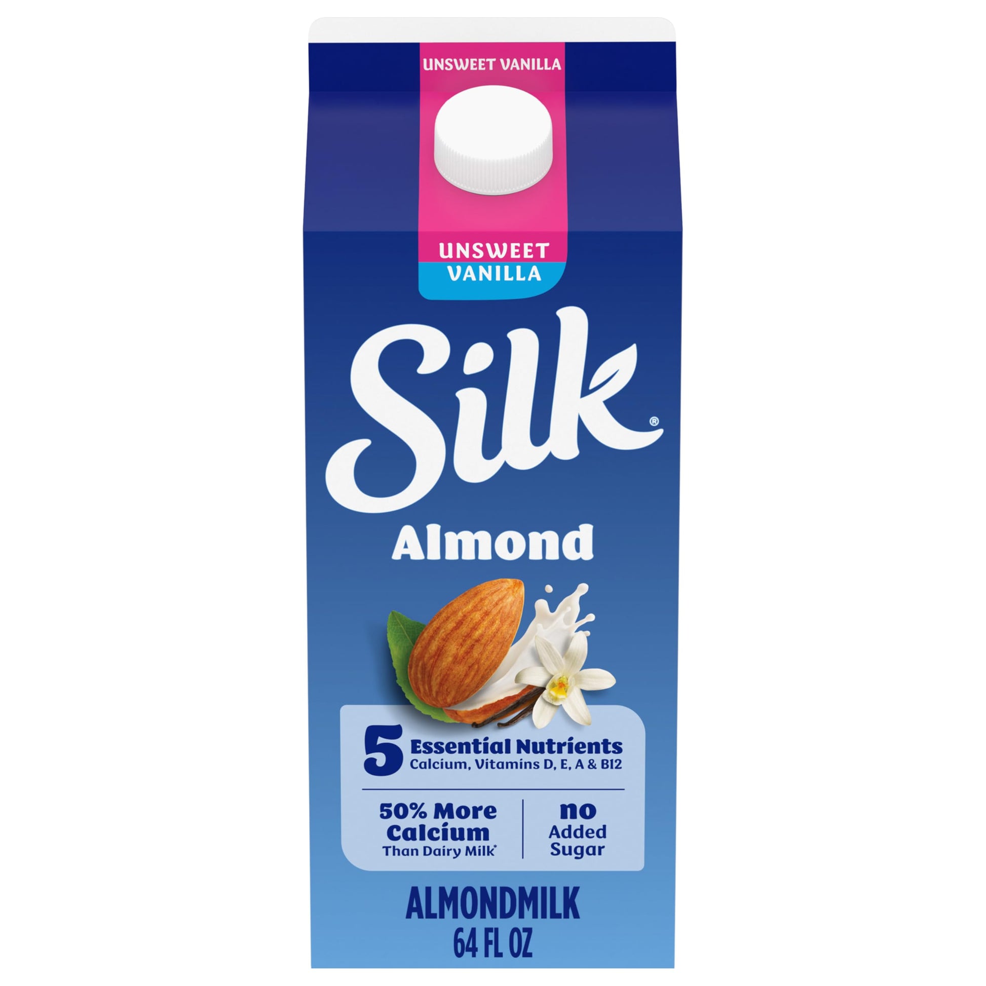 Silk Almond Milk, Unsweet Vanilla, Dairy Free, Gluten Free, Seriously Creamy Vegan Milk with 50% More Calcium than Dairy Milk, 6